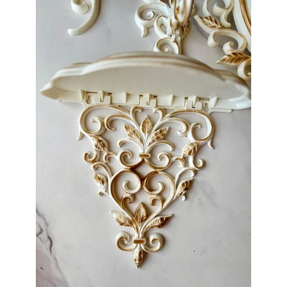 Vtg Spartus Wall Clock Shelf Sconces Set‎ 4pc Hollywood Regency Gold Cream 60s